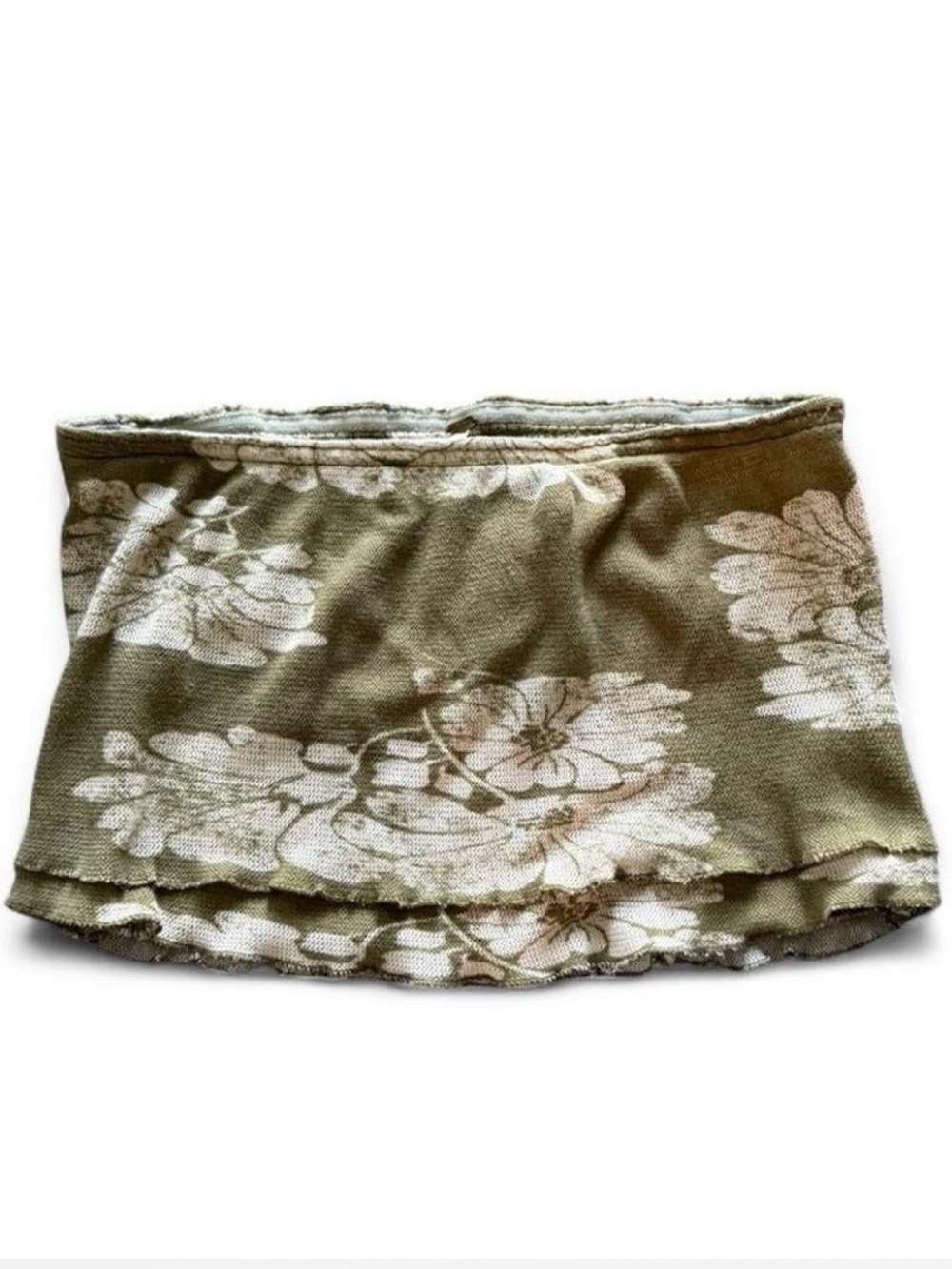 Free People Olive Green Floral Tube Top with Cream Flowers